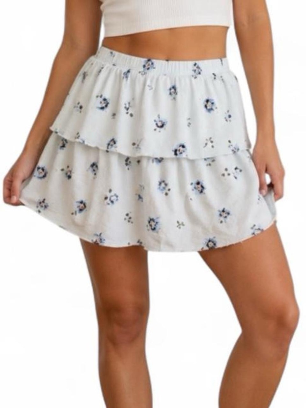Universal Thread Cream Floral Ruffle Tiered Mini Skirt Size Large Boho